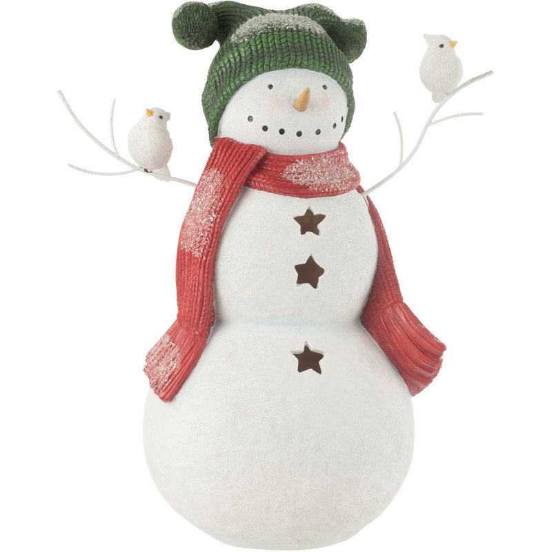 Statuette déco Bonhomme de neige Oiseaux XL Hauteur 50 cm en Résine Blanc Rouge Vert Kryden - 2