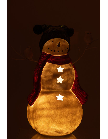 Statuette déco Bonhomme de neige Oiseaux XL Hauteur 50 cm en Résine Blanc Rouge Vert Kryden - 3