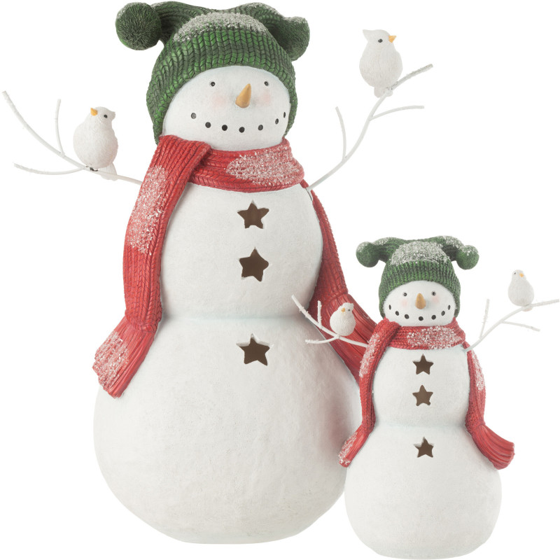 Statuette déco Bonhomme de neige Oiseaux XL Hauteur 50 cm en Résine Blanc Rouge Vert Kryden - 4