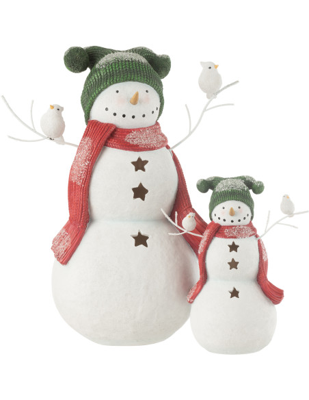Statuette déco Bonhomme de neige Oiseaux XL Hauteur 50 cm en Résine Blanc Rouge Vert Kryden - 4