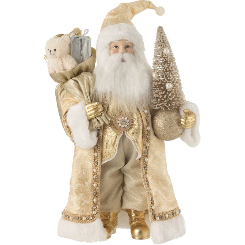 Père Noël déco XL Hauteur 50 cm en Résine Doré Tissu Blanc Rivana - 1