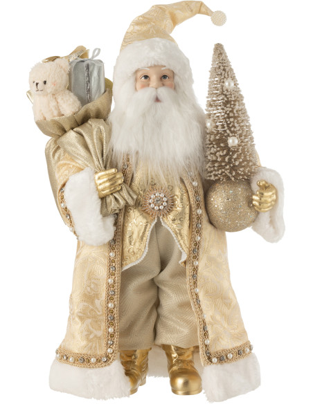 Père Noël déco XL Hauteur 50 cm en Résine Doré Tissu Blanc Rivana - 1