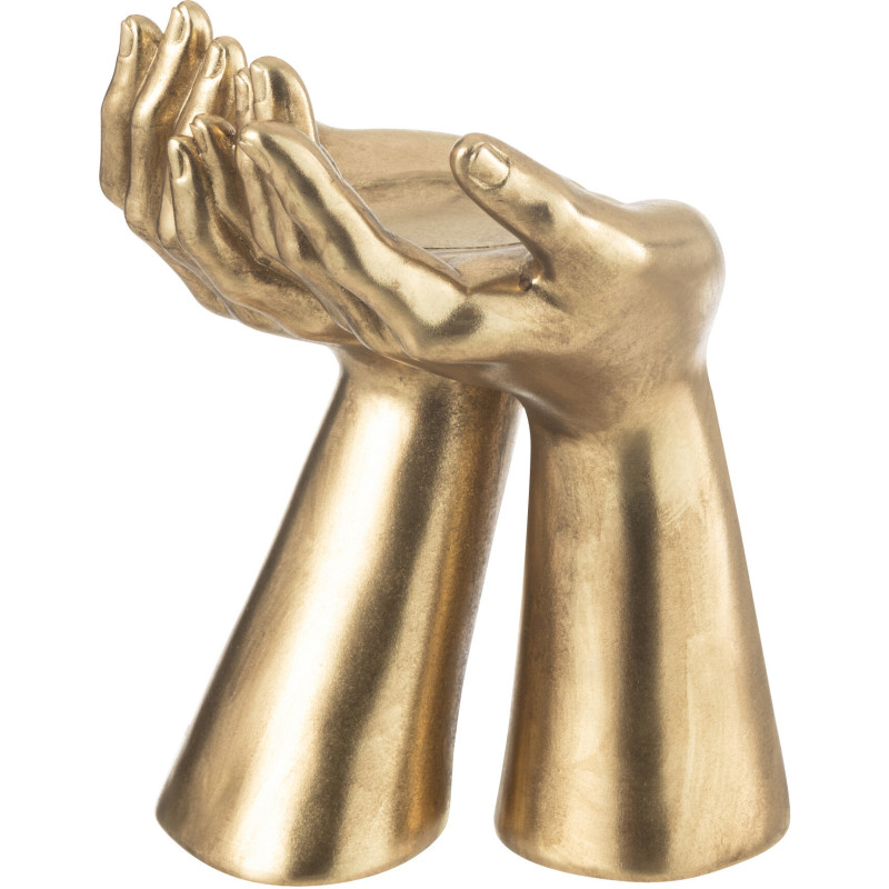 Porte bougie original Mains Hauteur 25 cm en Résine Doré Handla - 1