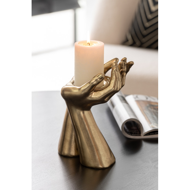 Porte bougie original Mains Hauteur 25 cm en Résine Doré Handla - 2