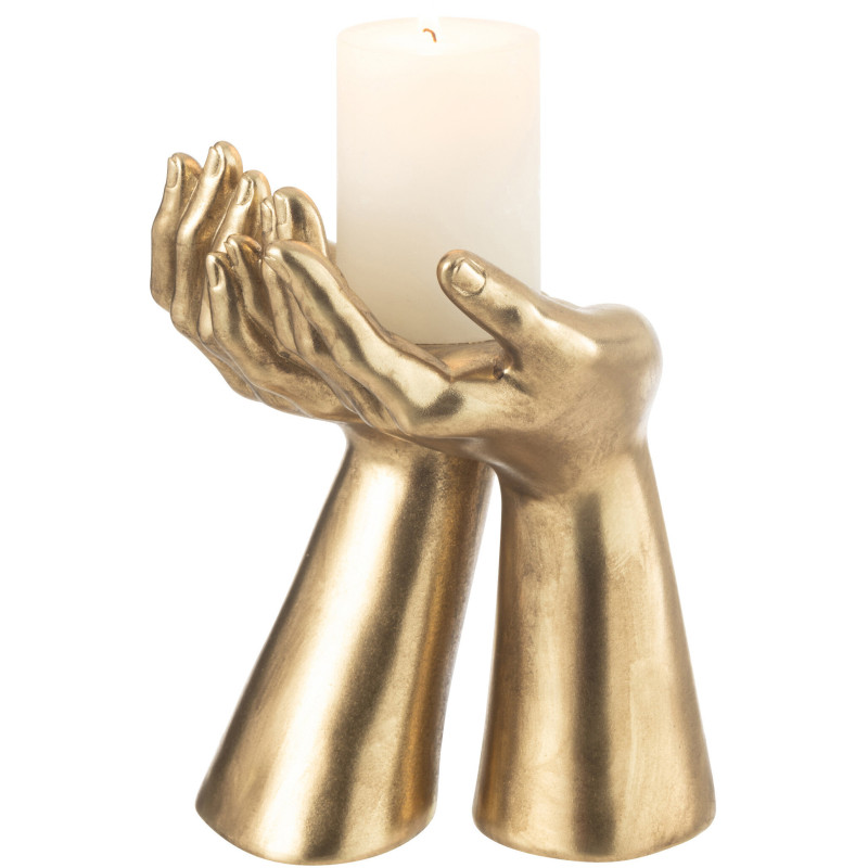 Porte bougie original Mains Hauteur 25 cm en Résine Doré Handla - 3