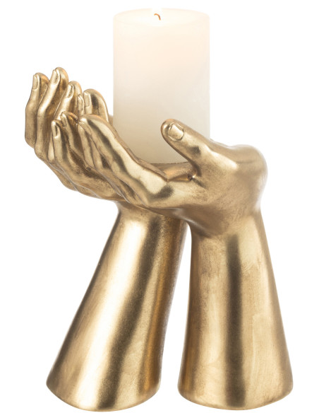 Porte bougie original Mains Hauteur 25 cm en Résine Doré Handla - 3