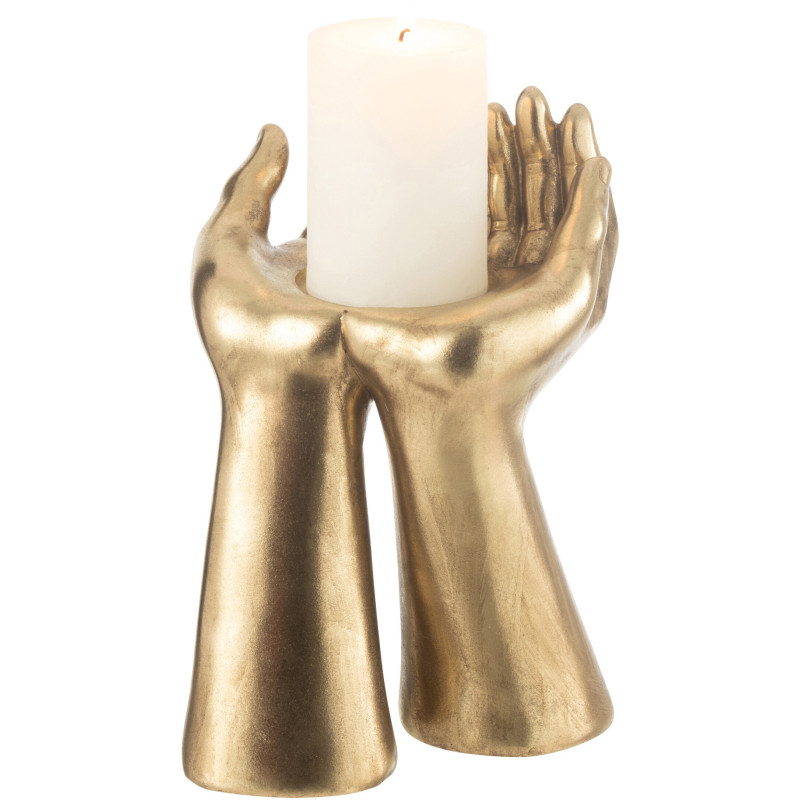 Porte bougie original Mains Hauteur 25 cm en Résine Doré Handla - 5