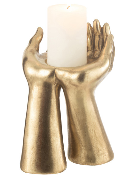 Porte bougie original Mains Hauteur 25 cm en Résine Doré Handla - 5