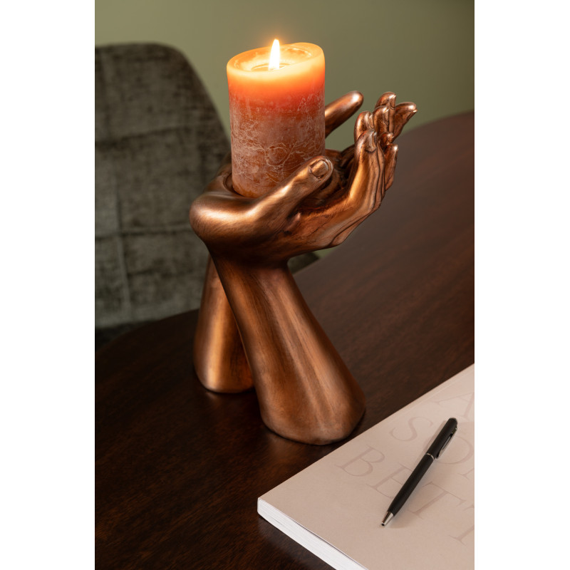 Porte bougie original Mains Hauteur 25 cm en Résine Cuivré Handla - 2