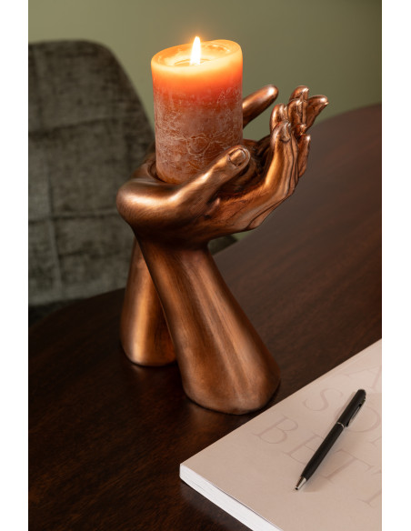 Porte bougie original Mains Hauteur 25 cm en Résine Cuivré Handla - 2