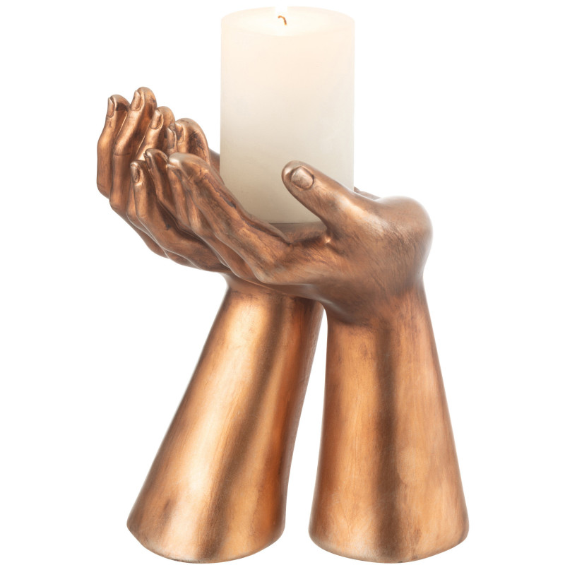 Porte bougie original Mains Hauteur 25 cm en Résine Cuivré Handla - 3