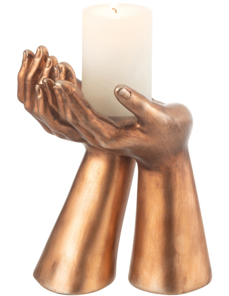 Porte bougie original Mains Hauteur 25 cm en Résine Cuivré Handla - 3