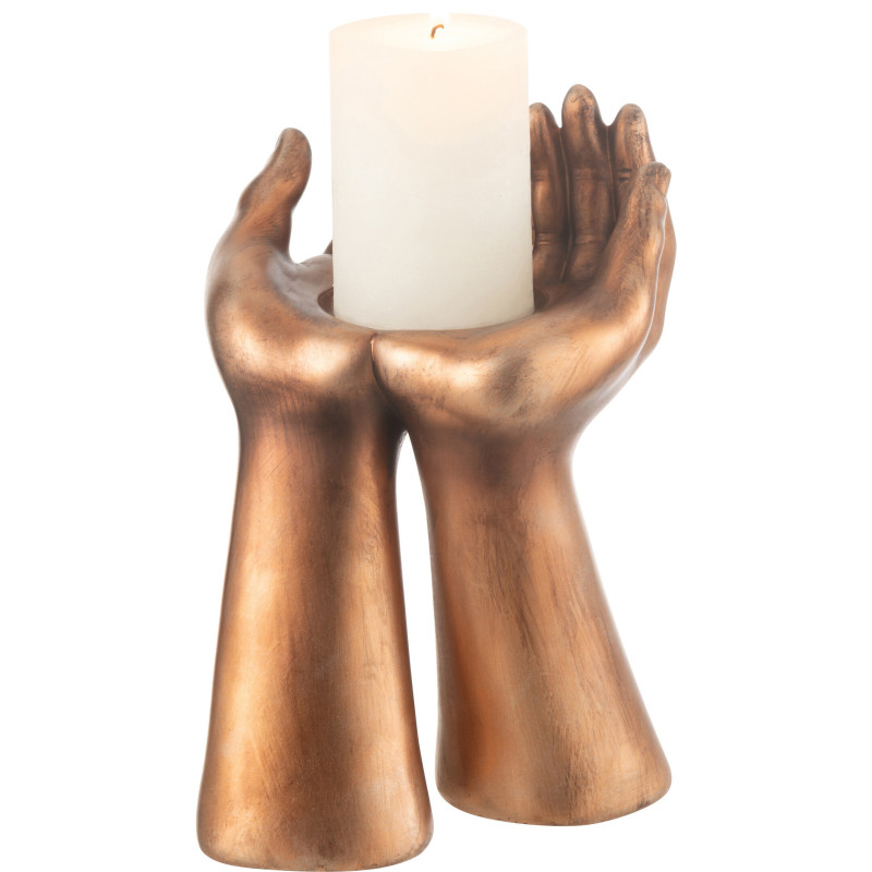 Porte bougie original Mains Hauteur 25 cm en Résine Cuivré Handla - 5