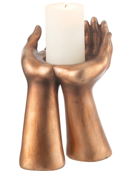 Porte bougie original Mains Hauteur 25 cm en Résine Cuivré Handla - 5