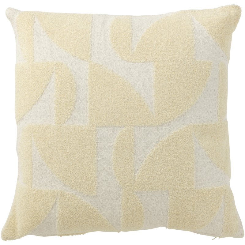 Coussin Carré Mathos 45x45 en Polyester Jaune Blanc Motif géométrique - 1
