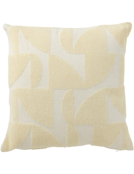 Coussin Carré Mathos 45x45 en Polyester Jaune Blanc Motif géométrique - 1