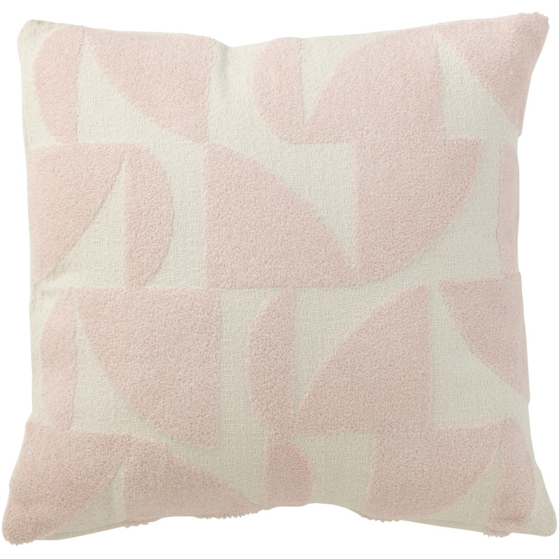 Coussin Carré Mathos 45x45 en Polyester Rose Blanc Motif géométrique - 1