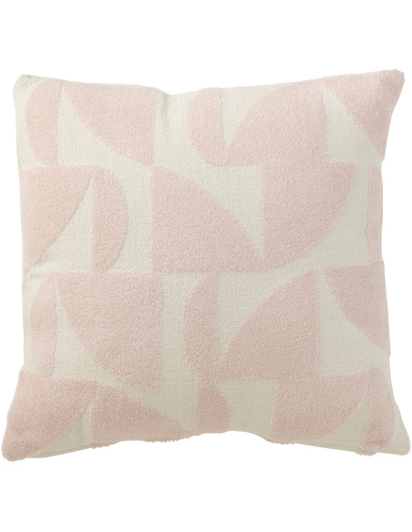 Coussin Carré Mathos 45x45 en Polyester Rose Blanc Motif géométrique - 1