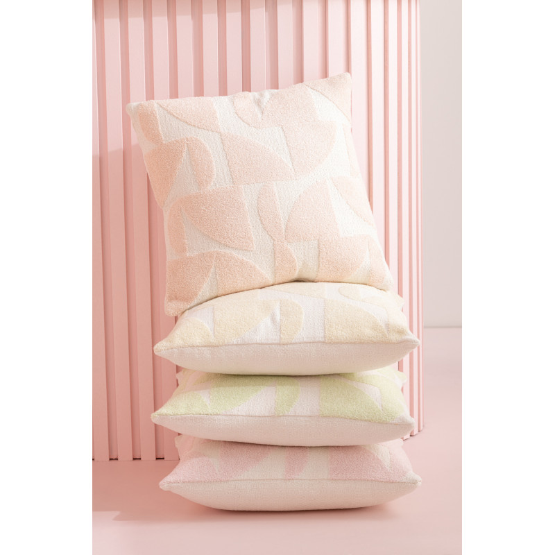 Coussin Carré Mathos 45x45 en Polyester Rose Blanc Motif géométrique - 2