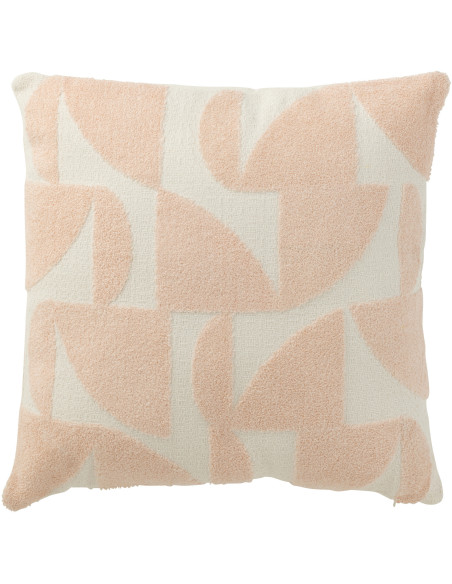 Coussin Carré Mathos 45x45 en Polyester Saumon Blanc Motif géométrique - 1