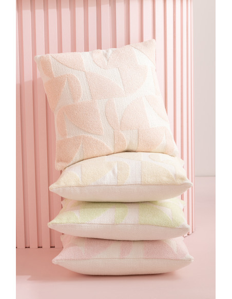 Coussin Carré Mathos 45x45 en Polyester Saumon Blanc Motif géométrique - 2