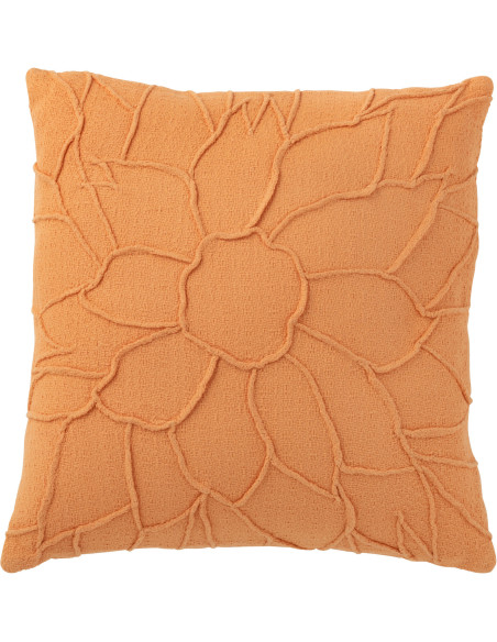 Coussin Carré Flotis 45x45 en Polyester Corail Motif fleur - 1