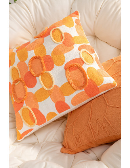 Coussin Carré Flotis 45x45 en Polyester Corail Motif fleur - 2