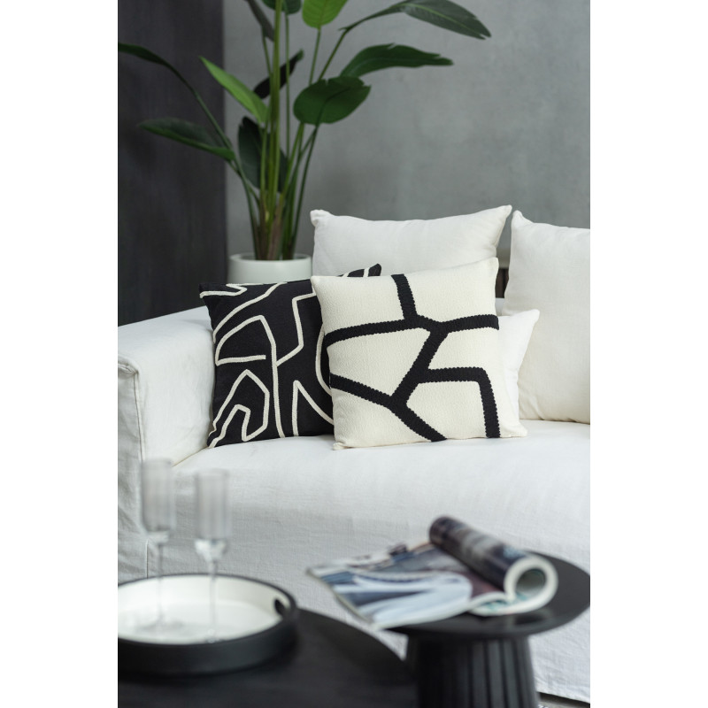 Coussin Carré Azarius 45x45 en Polyester Blanc Noir Motif lignes - 2