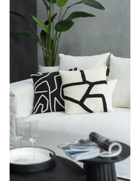 Coussin Carré Azarius 45x45 en Polyester Blanc Noir Motif lignes - 2