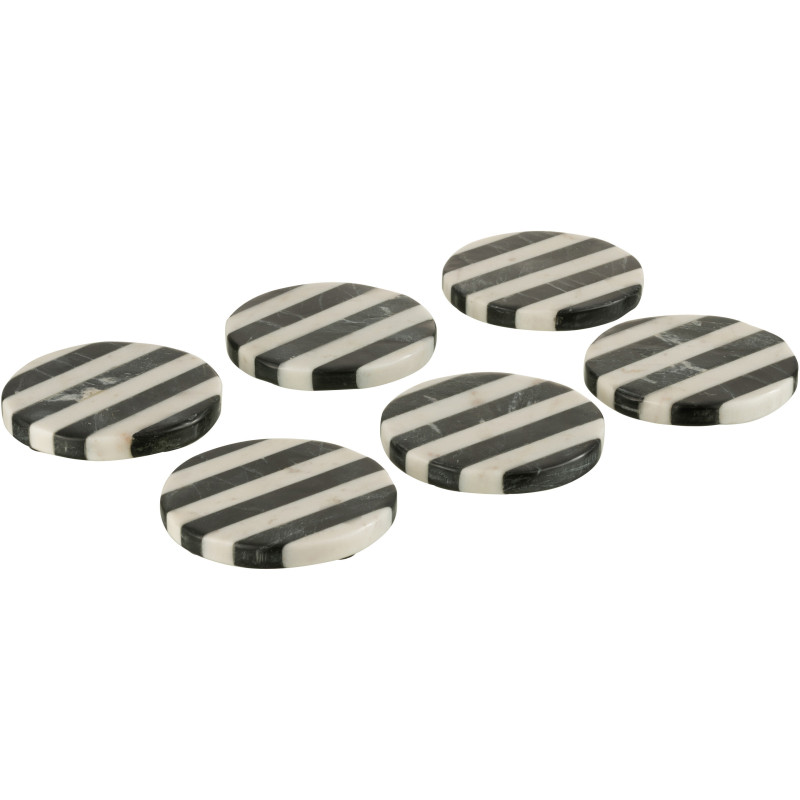 Sous-verre Rond Ligny en Marbre Blanc Noir (Lot de 6) - 1