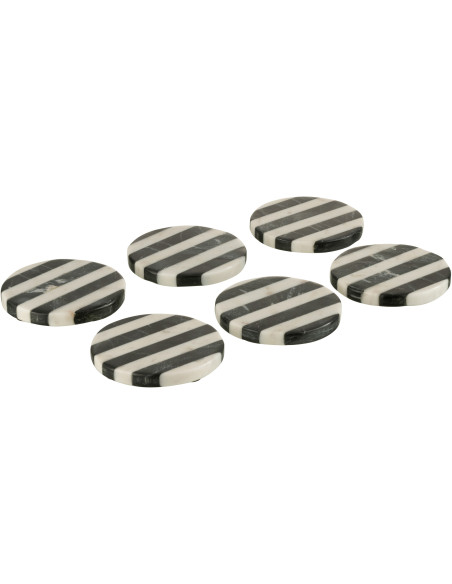 Sous-verre Rond Ligny en Marbre Blanc Noir (Lot de 6) - 1