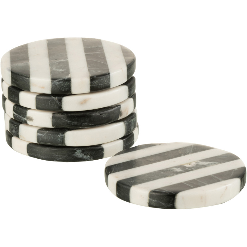 Sous-verre Rond Ligny en Marbre Blanc Noir (Lot de 6) - 3