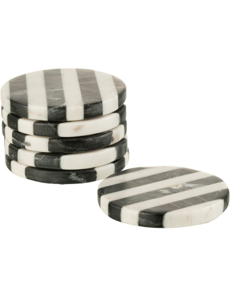 Sous-verre Rond Ligny en Marbre Blanc Noir (Lot de 6) - 3