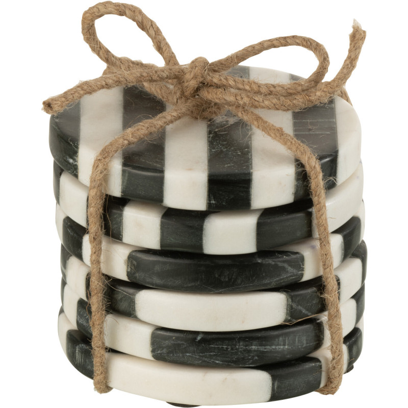 Sous-verre Rond Ligny en Marbre Blanc Noir (Lot de 6) - 4