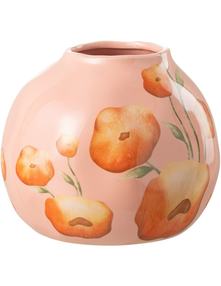 Vase Rond Floréva Hauteur 20 cm en Céramique Saumon - 1