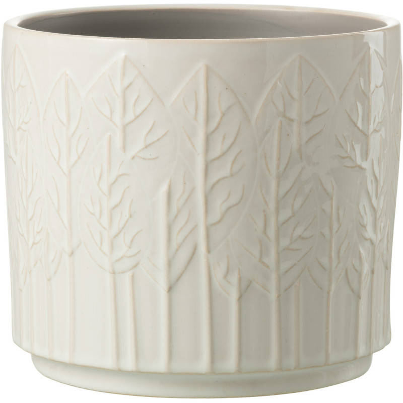 Cache-pot en Céramique Blanc Jinsta Diamètre 17 cm Motif feuilles - 1