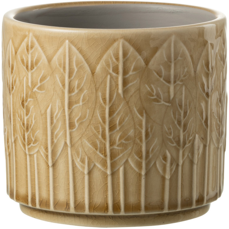 Cache-pot en Céramique Beige Jinsta Diamètre 12 cm Motif feuilles - 1