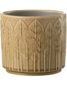 Cache-pot en Céramique Beige Jinsta Diamètre 14 cm Motif feuilles - 1
