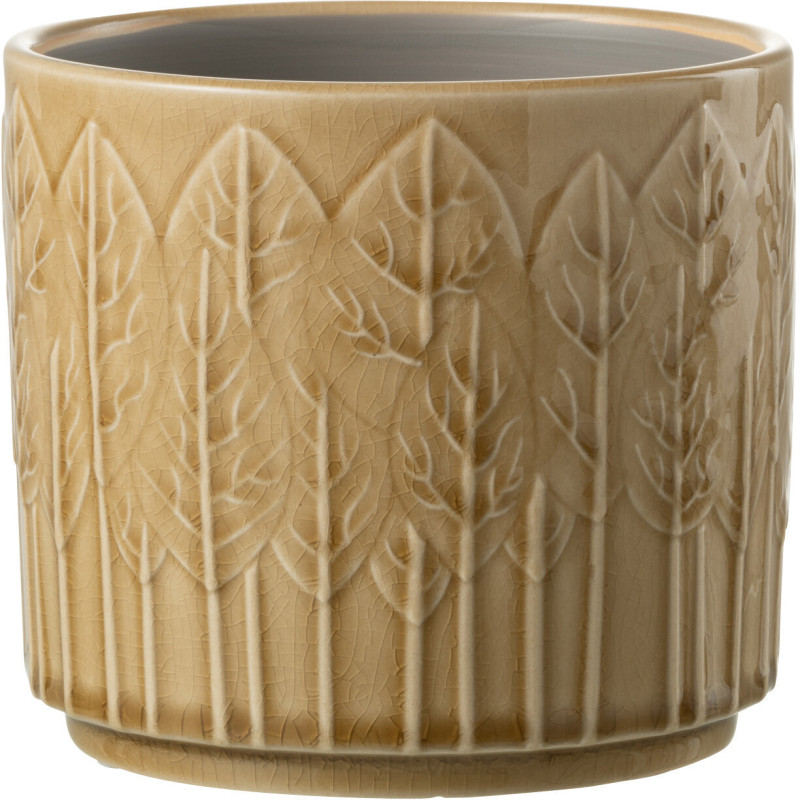 Cache-pot en Céramique Beige Jinsta Diamètre 14 cm Motif feuilles - 1
