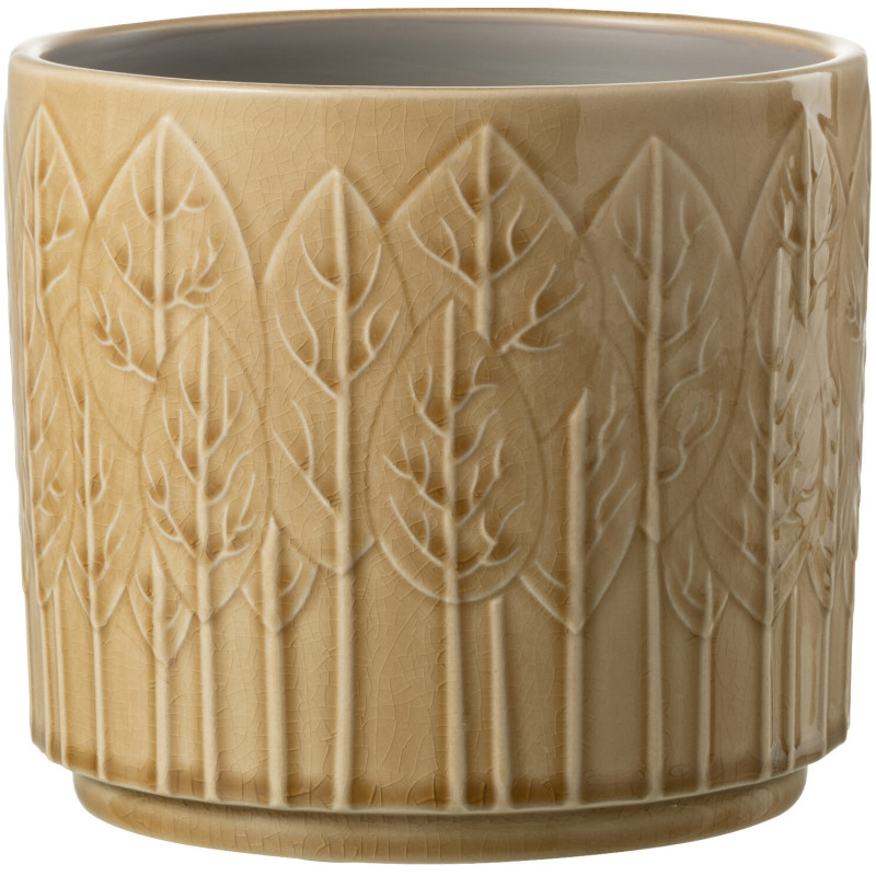 Cache-pot en Céramique Beige Jinsta Diamètre 17 cm Motif feuilles - 1