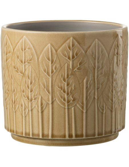 Cache-pot en Céramique Beige Jinsta Diamètre 17 cm Motif feuilles - 1