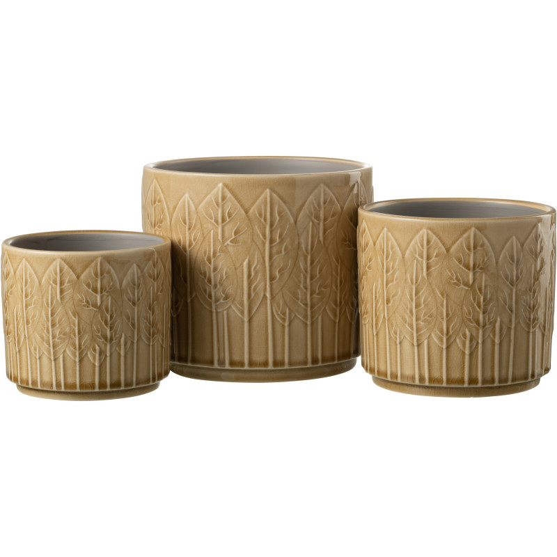 Cache-pot en Céramique Beige Jinsta Diamètre 17 cm Motif feuilles - 2