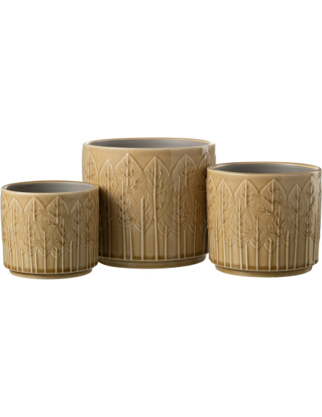 Cache-pot en Céramique Beige Jinsta Diamètre 17 cm Motif feuilles - 2