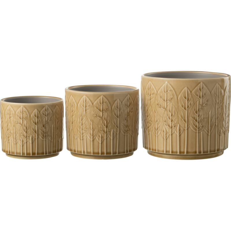 Cache-pot en Céramique Beige Jinsta Diamètre 17 cm Motif feuilles - 3