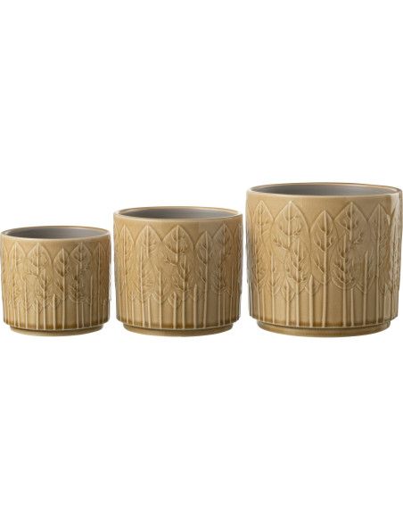 Cache-pot en Céramique Beige Jinsta Diamètre 17 cm Motif feuilles - 3