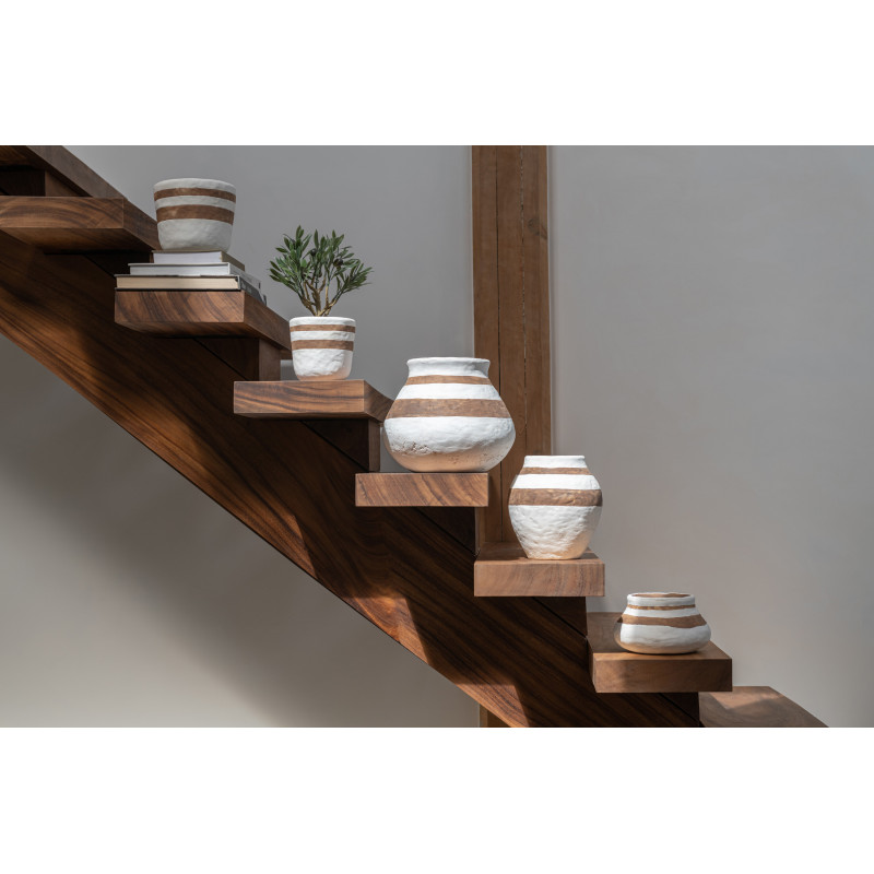 Cache-pot en Céramique Blanc Marron Kenia Diamètre 18 cm - 3