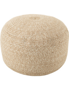 Pouf Rond Miami en Polyester Blanc Beige - 1