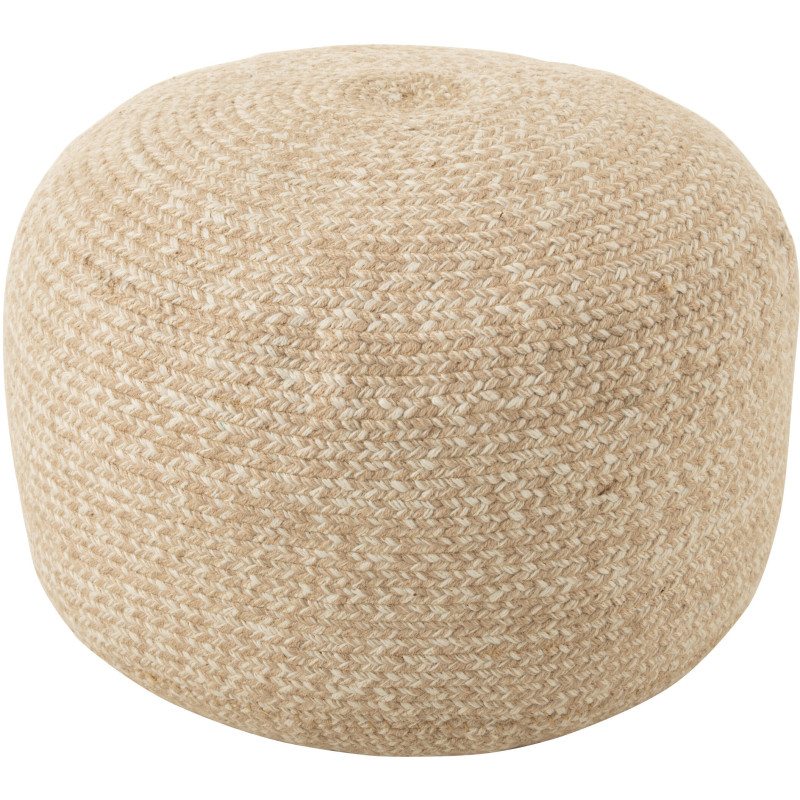 Pouf Rond Miami en Polyester Blanc Beige - 1