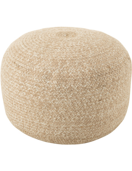 Pouf Rond Miami en Polyester Blanc Beige - 1