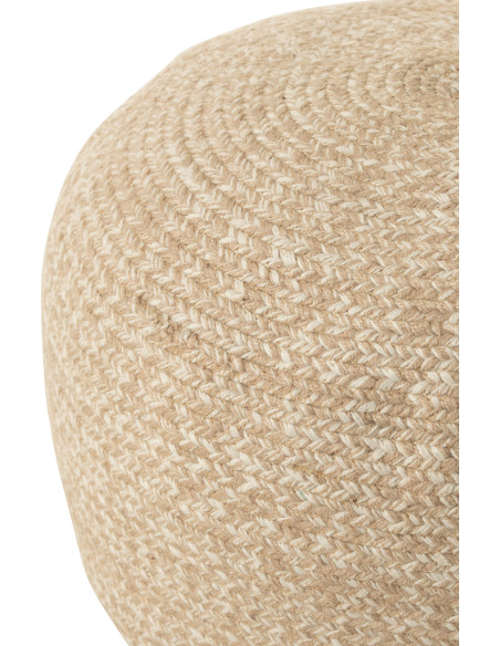 Pouf Rond Miami en Polyester Blanc Beige - 2